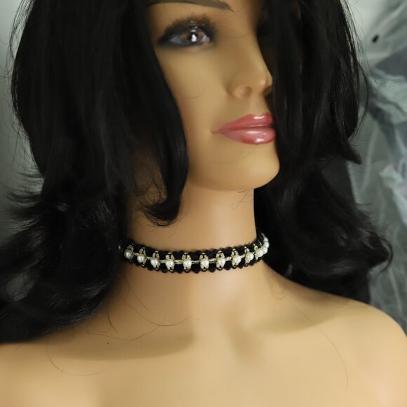 Fancy Pearl and Black lace Choker adjustable (#32) - Picture 6 of 9